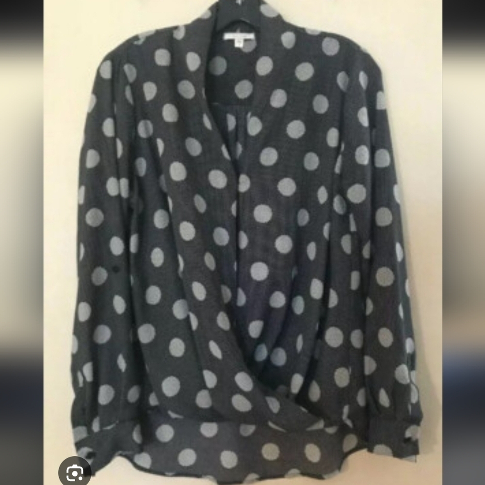 Anthropologie Charcoal Polka Dot Blouse